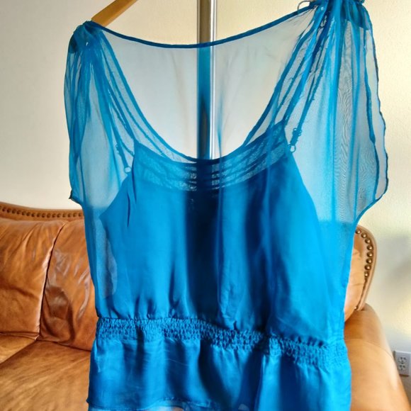 MARINE BLU Beaded Chiffon Sheer Blouse Tunic Size L - Picture 2 of 3